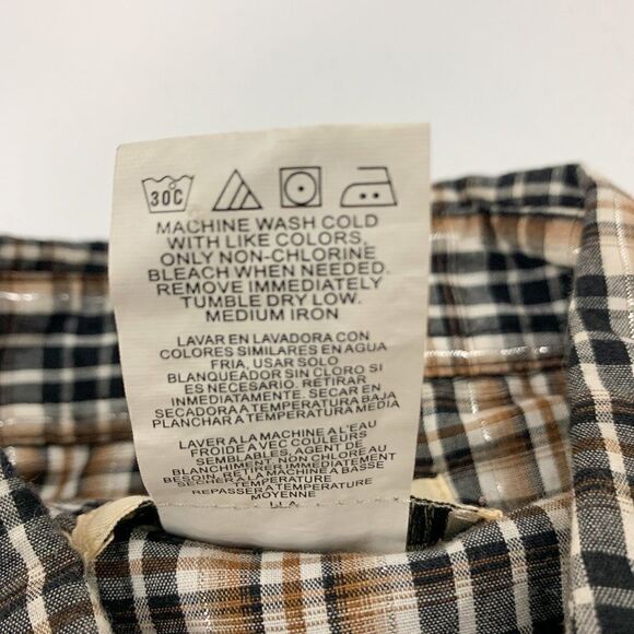Rustler Wrangler Shirt Mens Large Tan Black Plaid Western Cowboy Pearl Snap Farm - Picture 9 of 12